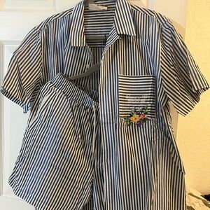 Kith Blue and White Striped Casual Button Down Shirt & Shorts